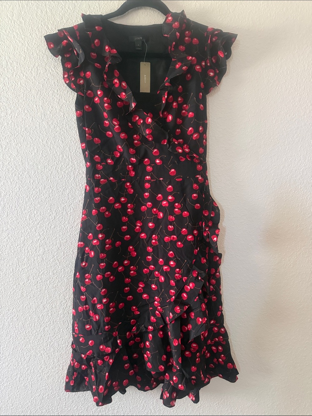 J. Crew Cherry Print Ruffle Midi Dress - Black & Red